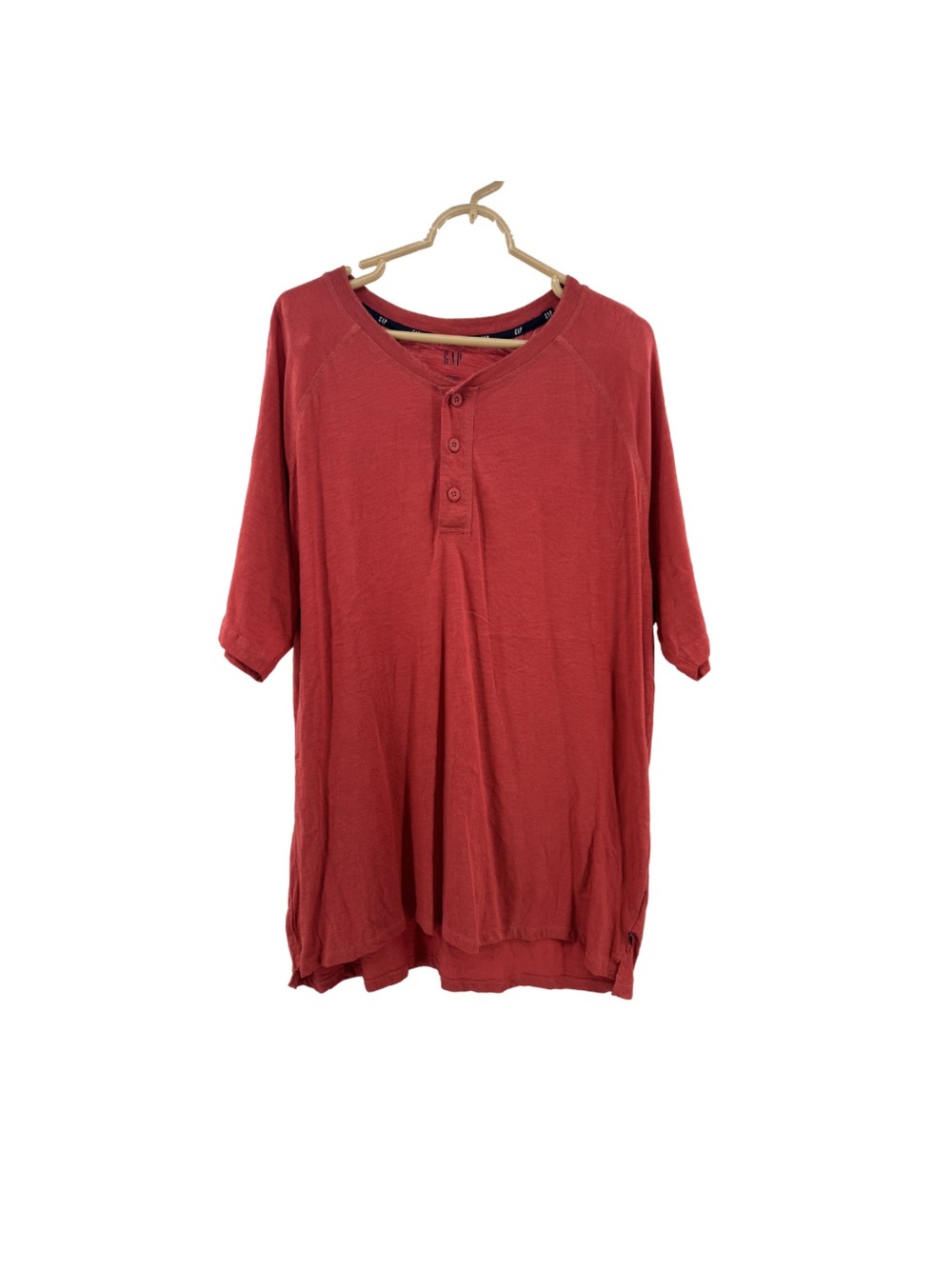 GAP Men's Red Short Sleeve Tee lightweight cotton 1/4 button henley casual XXL